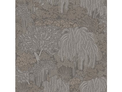 Šedo-stříbrná vliesová tapeta na zeď, stromy,  listy, AL26265, Allure, Decoprint, velikost 10,05 x 0,53 m