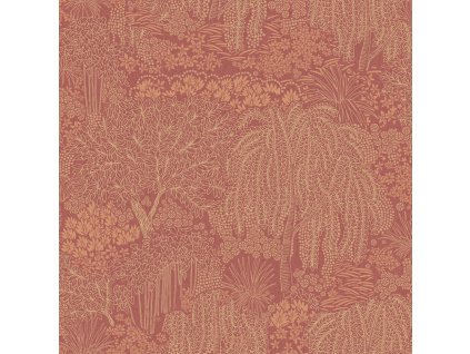 Vínovo-zlatá vliesová tapeta na zeď, stromy,  listy, AL26263, Allure, Decoprint, velikost 10,05 x 0,53 m