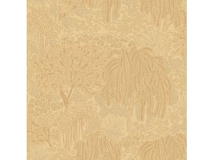 Okrovo-zlatá vliesová tapeta na zeď, stromy,  listy, AL26262, Allure, Decoprint, velikost 10,05 x 0,53 m
