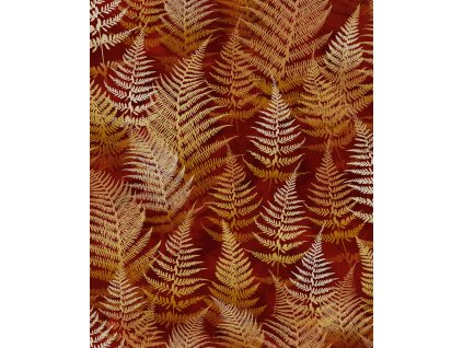 Červeno-oranžová vliesová tapeta s listy kapradin, 120402, Wiltshire Meadow, Clarissa Hulse, velikost 10 x 0,52 m
