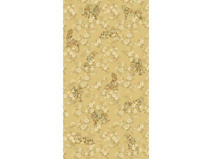 Okrová vliesová obrazová tapeta na zeď, šelmy, květiny, 333550, Festival, Eijffinger, velikost 2,8 x 1,5 m