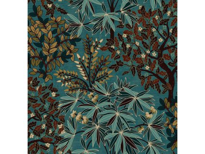 Zeleno-modrá vliesová tapeta s větvičkami a listy, 333523, Festival, Eijffinger, velikost 10 x 0,52 m