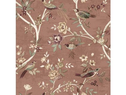Starorůžová vliesová tapeta s květinami a ptáčky, 28848, Thema, Cristiana Masi by Parato, velikost 10,05 x 0,53 m