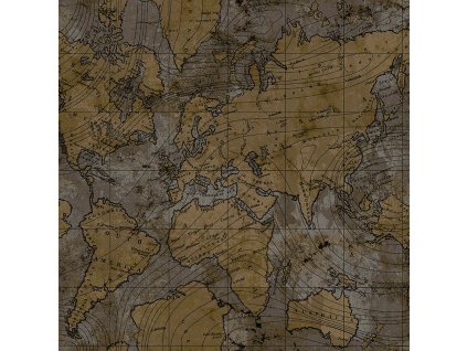 Šedo-zlatá vliesová tapeta s  mapou Světa,  16658, Friends & Coffee, Cristiana Masi by Parato, velikost 10,05 x 0,53 m