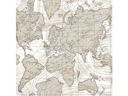 Krémovo-zlatá vliesová tapeta s  mapou Světa,  16657, Friends & Coffee, Cristiana Masi by Parato, velikost 10,05 x 0,53 m