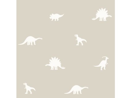 Béžová dětská vliesová tapeta s dinosaury 139508, To the Moon and Back, Esta Home, velikost 0,53 x 10,05 m