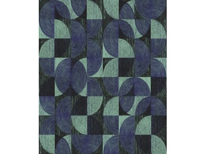 Modro-zelená geometrická vliesová tapeta na zeď, SPI005, Spirit of Nature, Khroma by Masureel, velikost 10,05 x 0,53 m