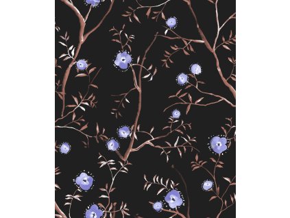 Černá květinová vliesová tapeta na zeď, SUM205, Summer, Khroma by Masureel, velikost 10,05 x 0,53 m