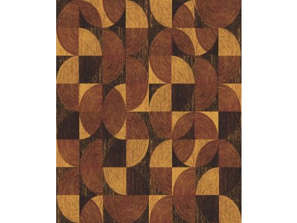 Vínovo-zlatá geometrická vliesová tapeta na zeď, SPI003, Spirit of Nature, Khroma by Masureel, velikost 10,05 x 0,53 m