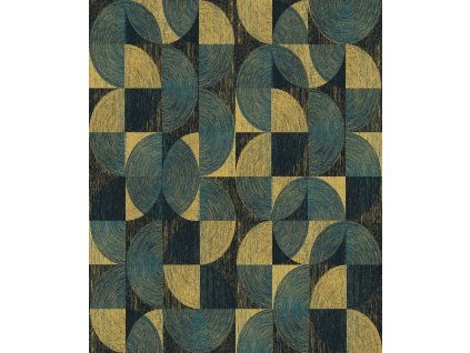 Tyrkysovo-zlatá geometrická vliesová tapeta na zeď, SPI001, Spirit of Nature, Khroma by Masureel, velikost 10,05 x 0,53 m
