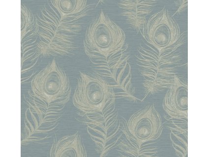 Modrá vliesová tapeta s pavími pery, EV3943, Candice Olson Casual Elegance, York, velikost 0,685 x 8,2 m