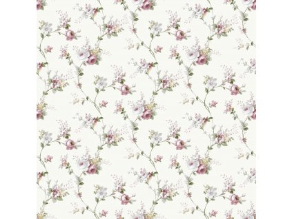 Bílá vliesová tapeta na zeď s květinovým vzorem, 12316, Fiori Country, Parato, velikost 10,05 x 0,53 m