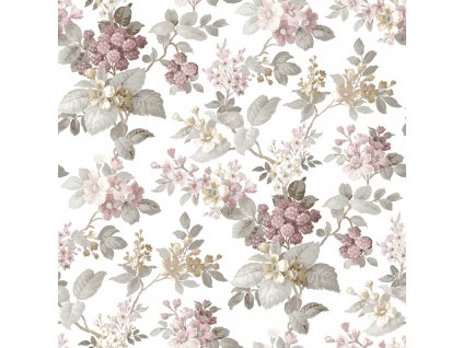 Bílá vliesová květinová tapeta na zeď, 12308, Fiori Country, Parato, velikost 10,05 x 0,53 m