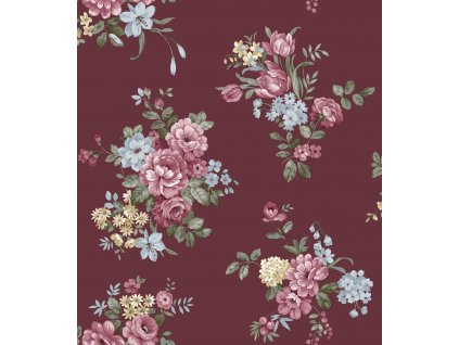 Vínová vliesová tapeta na zeď s květinovým vzorem, 12303, Fiori Country, Parato, velikost 10,05 x 0,53 m