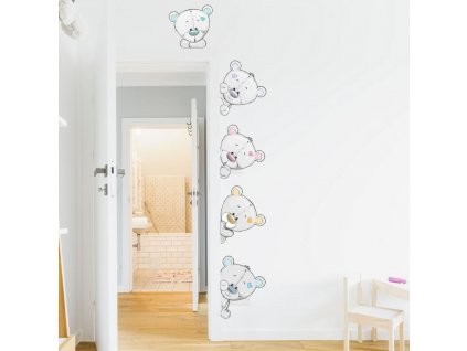 Dětské samolepky na zeď - Šedí plyšoví medvídci kolem dveří, velikost 90 x 70 cm, 9043f