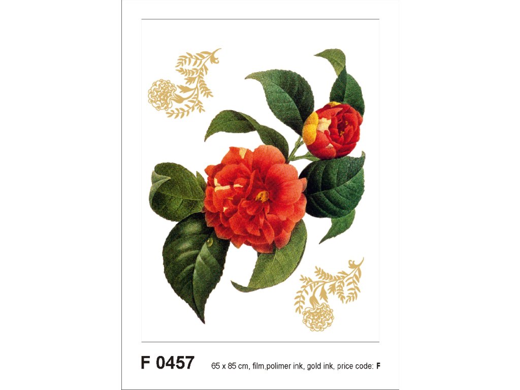 F0457 Samolepicí dekorace RED FLOWER WITH GOLDEN ELEMENTS 65 x 85 cm
