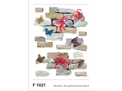 F1021 Samolepicí dekorace BRICKS AND FLOWERS 65 x 85 cm