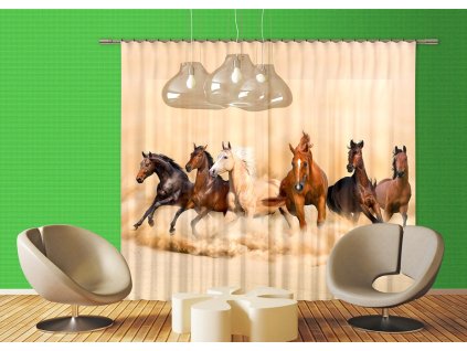 Textilní závěs HORSES FCSXXL7422, 280 x 245 cm (2 ks), lehké zastínění