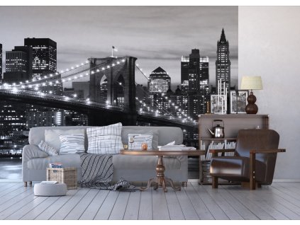 AG Design 4 dílná fototapeta BROOKLYN BRIDGE BLACK AND WHITE FTS 0199, 360 x 254 cm papír