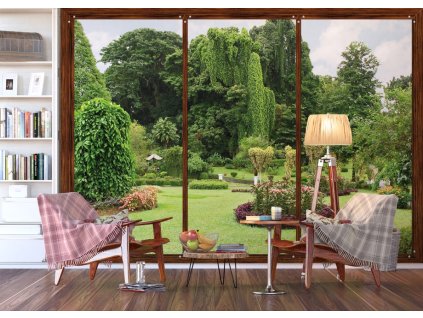 AG Design 4 dílná fototapeta WINDOW IN GARDEN FTS 1314, 360 x 254 cm papír