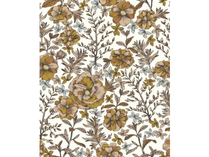 Vliesová tapeta na zeď Caselio 103060333, květy, listy, bílá, oranžová, hnědá