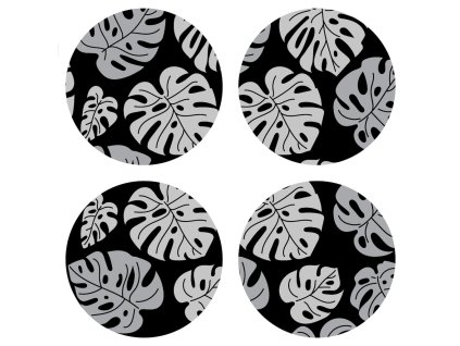 Dekorativní podložka black leaves FM4707, 10 x 10 cm (4 ks)
