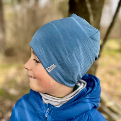 Dětská merino čepice – blankytná