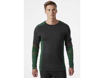 Funkční tričko s dlouhým rukávem Helly Hansen LIFA MERINO CREWNECK - ZELENÁ/ŠEDÁ EBONY 1/6