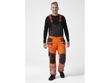 Reflexní kalhoty s laclem Helly Hansen ALNA 2.0 CONSTRUCTION BIB - ORANŽOVÁ/ŠEDÁ EBONY 1/12