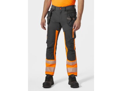 Reflexní strečové kalhoty Helly Hansen ICU CONSTRUCTION PANT CLASS 1 - ORANŽOVÁ/ŠEDÁ EBONY 1/8