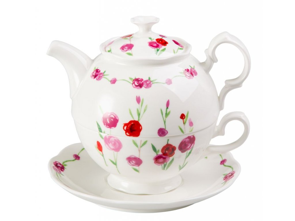 Rosalie - Tea for one, Fine Bone China, čajová porcelánová souprava 0,25l /0,5 l, květiny, růže