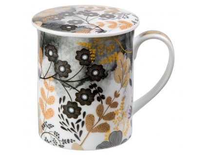 Astrid - Fine Bone China porcelánový hrnek s pokličkou a sítkem 0,35 l, květiny