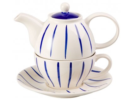 Hinnerk - keramická čajová souprava 0,2 l/0,4 l, tea for one, modré proužky