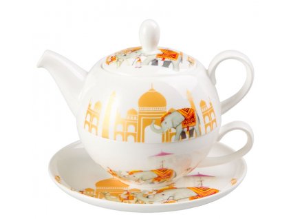 Mahal - Tea for one, Fine Bone China, čajová porcelánová souprava 0,25l /0,5 l, slon, Indie