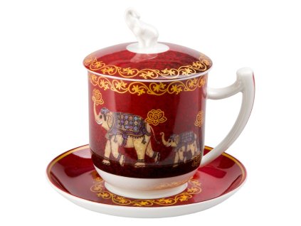 Nelson - Fine Bone China, porcelánový hrnek s podšálkem, pokličkou a sítkem 0,35 l, slon