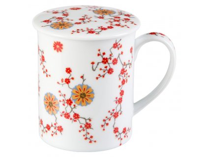 Ava - Fine Bone China, porcelánový hrnek s pokličkou a sítkem 0,35 l, bílý, květiny