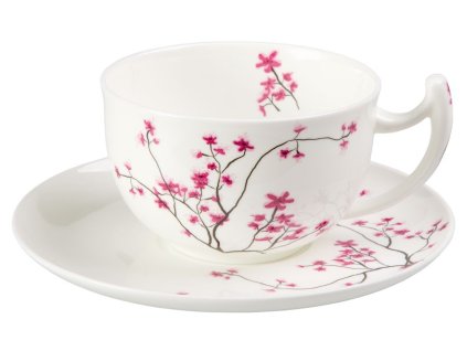 Cherry Blossom - Fine Bone China, porcelánový snídaňový šálek s podšálkem, 0,5 l, třešeň
