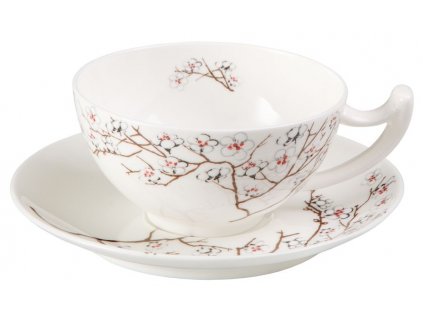 Bílá třešeň - Fine Bone China, porcelánový šálek s podšálkem, 0,18 l