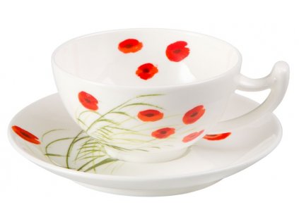 Caprice - Fine Bone China, porcelánový šálek s podšálkem, 0,35 l, vlčí mák