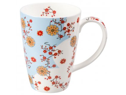Ava - Fine Bone China porcelánový hrnek 0,5 l, květiny, modrý