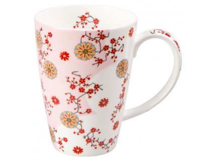 Ava - Fine Bone China porcelánový hrnek 0,5 l, květiny, růžový