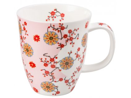 Ava - Fine Bone China porcelánový hrnek 0,4 l, květiny, růžový