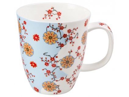 Ava - Fine Bone China porcelánový hrnek 0,4 l, květiny, modrý