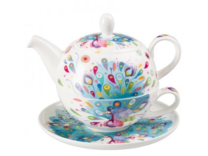 Paula - Tea for one, Fine Bone China, čajová porcelánová souprava 0,25l /0,5 l, páv