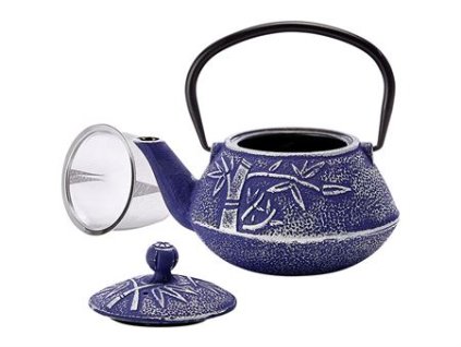 Huan - litinová čajová konvice s nerezovým sítkem 0,75 l, modrá, stříbrná