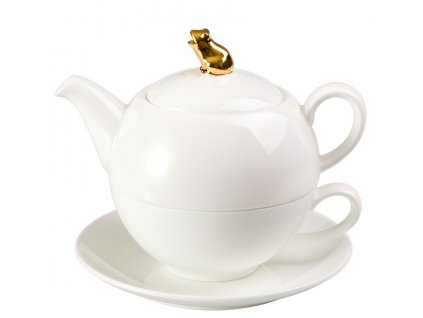 Golden Frog - Tea for one, Fine Bone China, čajová porcelánová souprava 0,25l /0,5 l, bílá, zlatá, žába