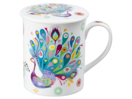 Paula - Fine Bone China porcelánový hrnek s pokličkou a sítkem 0,35 l, páv