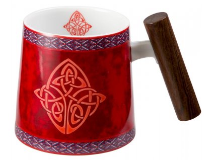 Celtic - Fine Bone China porcelánový hrnek s dřevěným uchem 0,32 l, červený, keltský uzel