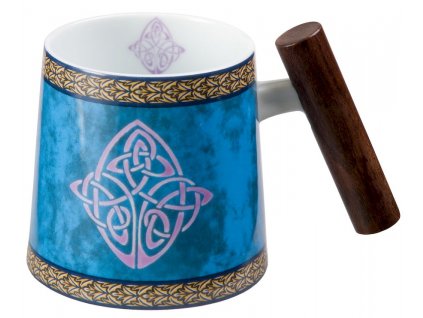 Celtic - Fine China porcelánový hrnek s dřevěným uchem 0,4 l, modrý , keltský uzel