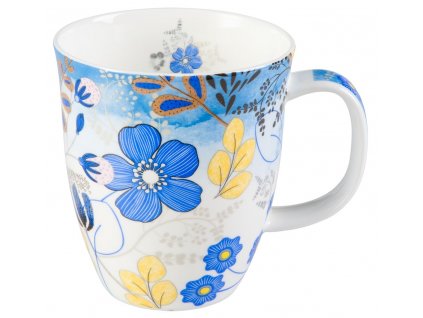 Nicole - Fine Bone China porcelánový hrnek 0,4 l, modrý, květiny